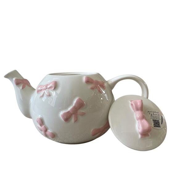 Lang Design Hand Painted Pink Bow Ceramic Teapot New - Picture 6 of 16